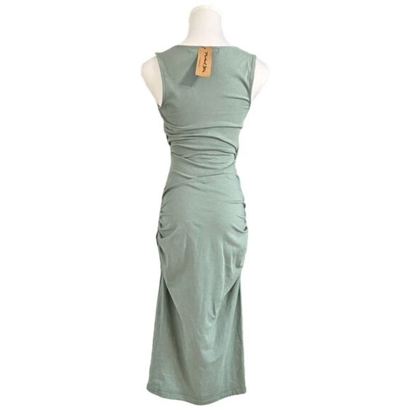 NWT MICHAEL STARS SAGE BASIL BLUE SLEEVELESS CROSSOVER FAUX WRAP MIDI DRESS - XS - Picture 4 of 9